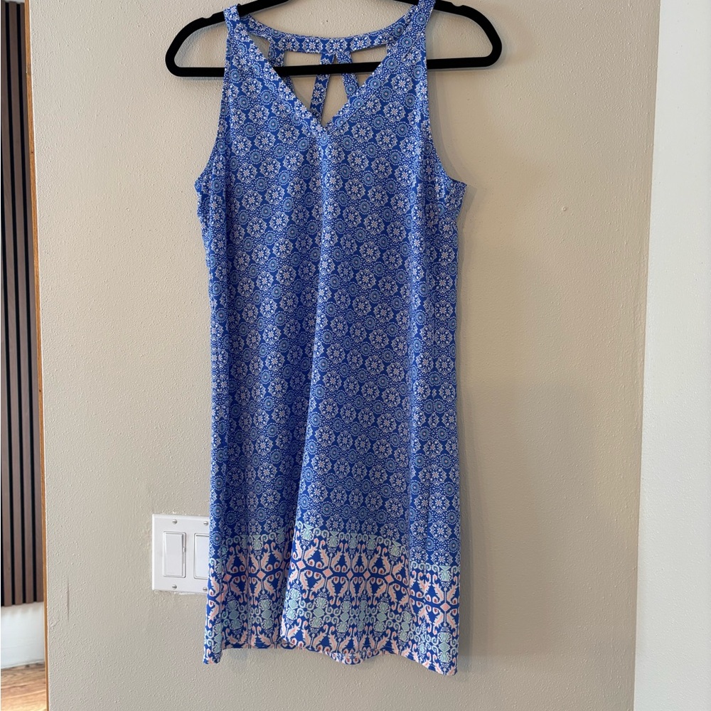 Skies Are Blue Geometric Print Mini Sun Dress floral blue dress or coverup-small